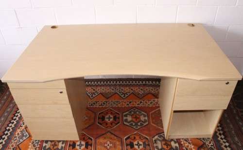 A larger 7-drawer cedar-colour desk with cable holes and a stationary top-drawer tray-Lifespace Sale