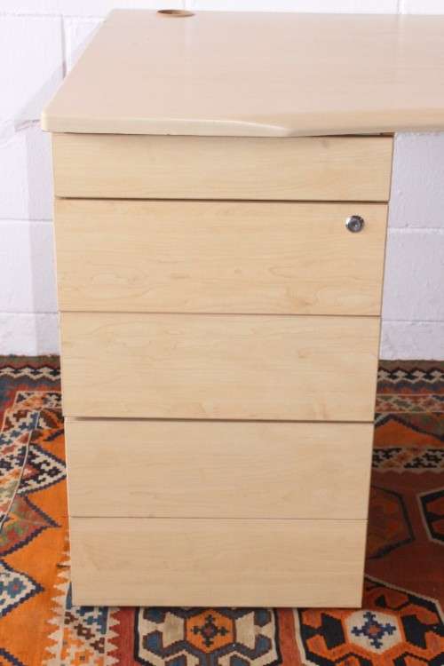 A larger 7-drawer cedar-colour desk with cable holes and a stationary top-drawer tray-Lifespace Sale