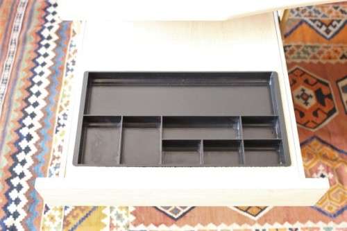 A larger 7-drawer cedar-colour desk with cable holes and a stationary top-drawer tray-Lifespace Sale