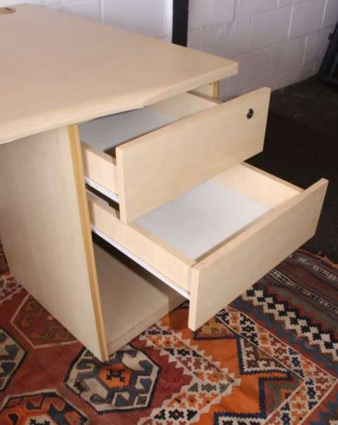 A larger 7-drawer cedar-colour desk with cable holes and a stationary top-drawer tray-Lifespace Sale