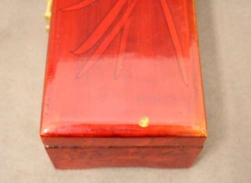A beautifully made wooden Chinese jewellery box with brass latch and hinges.