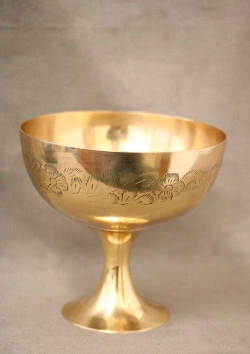 A gorgeous large brass chalice cup made in India w beautiful hand chasing, fabulous on display.