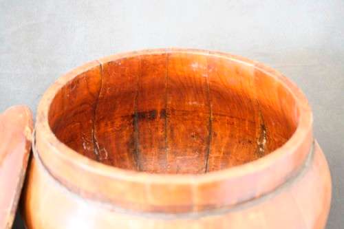 A fabulous large antique Chinese wooden lidded rice pot. Fabulous display piece!