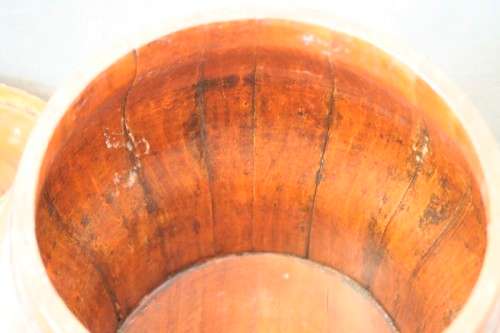 A fabulous large antique Chinese wooden lidded rice pot. Fabulous display piece!
