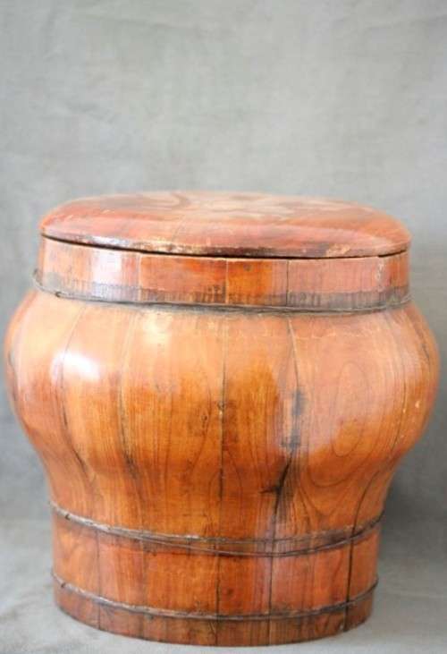 A fabulous large antique Chinese wooden lidded rice pot. Fabulous display piece!