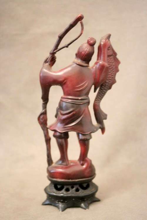 A pair of ornamental Chinese plastic figurines, a fisherman and veg seller, fabulous on display.