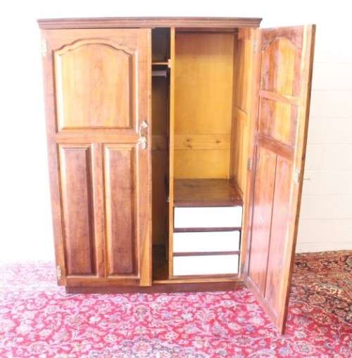An awesome vintage solid Imbuia 2-door wardrobe with ample hanging space and packing space