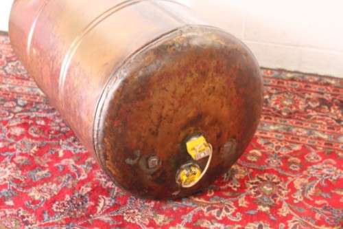 A scarce vintage/ antique? solid copper 150l geyser cylinder;  perfect for a stiller/ fireplace etc