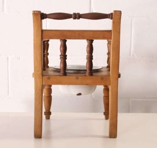 A rare antique Edwardian hand made wooden child's "potty seat" with enamelled potty Lifespace Sale