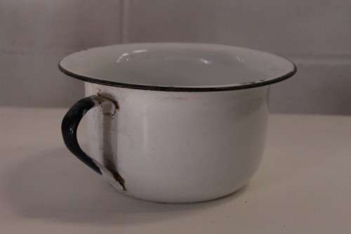 A rare antique Edwardian hand made wooden child's "potty seat" with enamelled potty Lifespace Sale