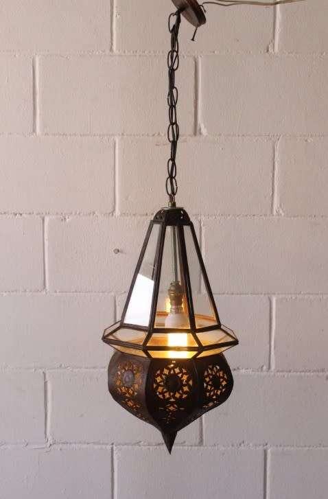 A stunning 50cm high Moroccan/ North African handmade ceiling light with clear glass panels