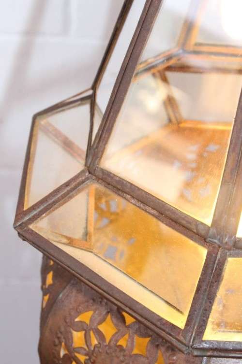 A stunning 50cm high Moroccan/ North African handmade ceiling light with clear glass panels