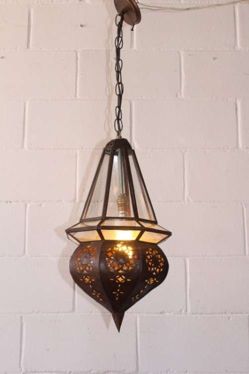 A stunning 50cm high Moroccan/ North African handmade ceiling light with clear glass panels
