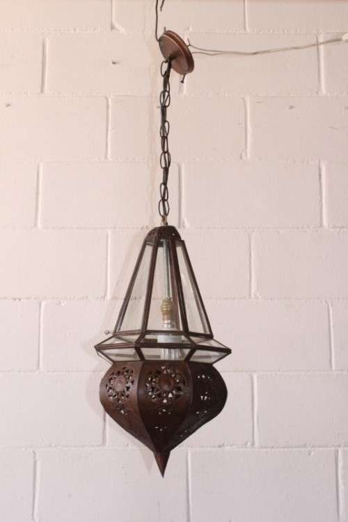 A stunning 50cm high Moroccan/ North African handmade ceiling light with clear glass panels