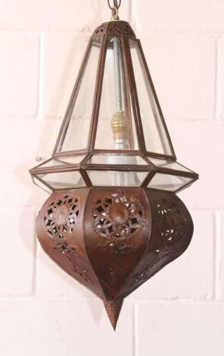 A stunning 50cm high Moroccan/ North African handmade ceiling light with clear glass panels
