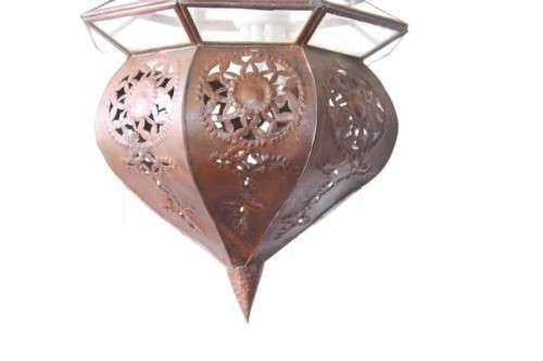 A stunning 50cm high Moroccan/ North African handmade ceiling light with clear glass panels
