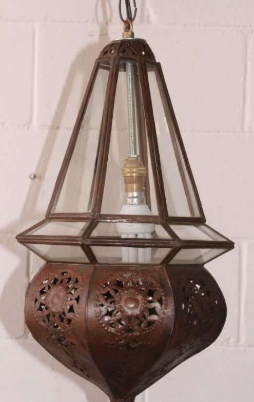 A stunning 50cm high Moroccan/ North African handmade ceiling light with clear glass panels