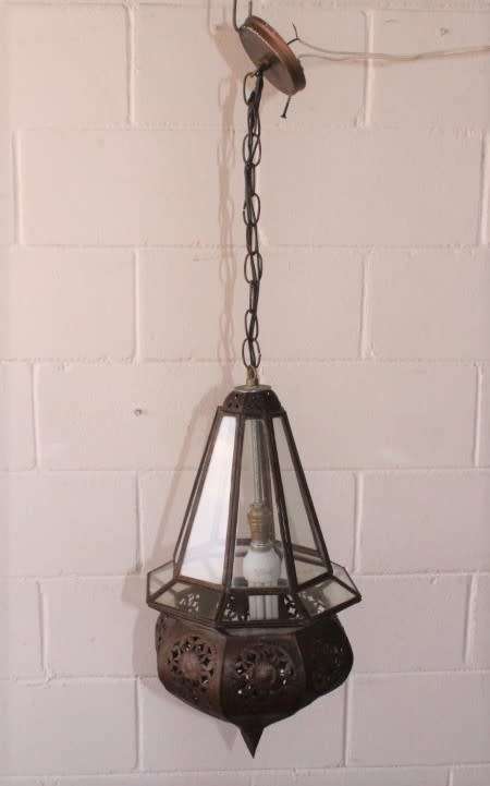 A stunning 50cm high Moroccan/ North African handmade ceiling light with clear glass panels