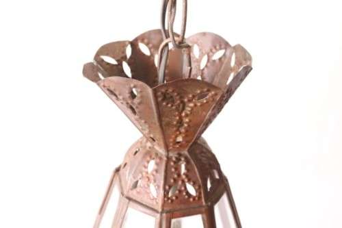 A superb 55cm high Moroccan/ North African handmade ceiling light with clear glass panels