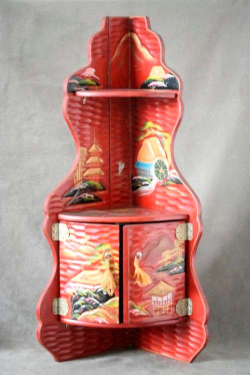 A gorgeous, colourful little vintage two-tier "Whatnot" display shelf  - perfect on a dresser.