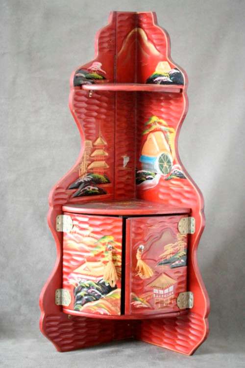 A gorgeous, colourful little vintage two-tier "Whatnot" display shelf  - perfect on a dresser.