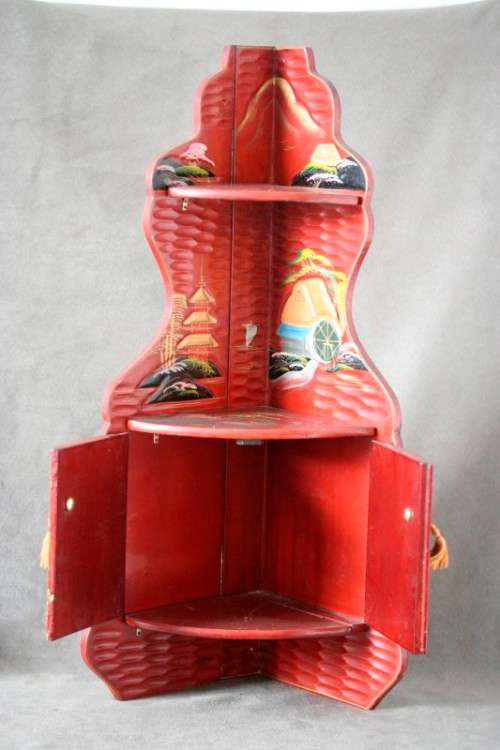 A gorgeous, colourful little vintage two-tier "Whatnot" display shelf  - perfect on a dresser.