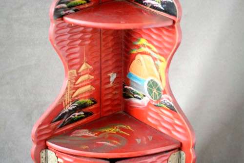 A gorgeous, colourful little vintage two-tier "Whatnot" display shelf  - perfect on a dresser.