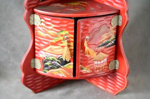 A gorgeous, colourful little vintage two-tier "Whatnot" display shelf  - perfect on a dresser.