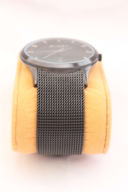 A stylish black Buren all stainless steel men's watch with an adjustable black mesh strap