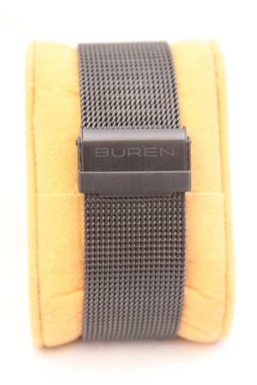 A stylish black Buren all stainless steel men's watch with an adjustable black mesh strap