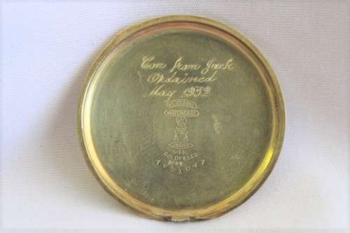 An exquisite antique (c1932) 14ct gold filled ornate Elgin pocket watch with an inscription