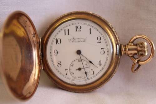 A superb and rare antique gold plated "American Waltham" double-hunter pocket watch