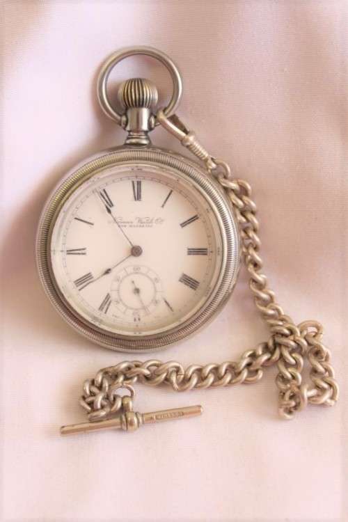 An awesome Swiss made silver plated 7-Jewel enamel face Nirvana pocket watch and fob chain
