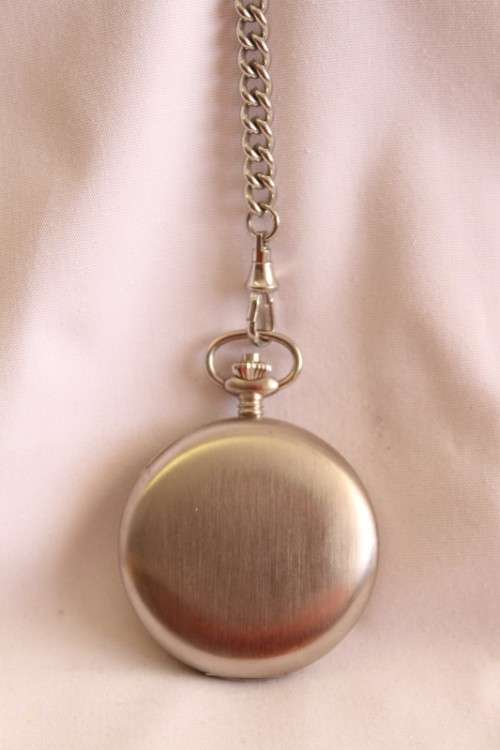 A stunning modern brushed steel Buren "skeleton" full hunter pocket watch with a fob chain