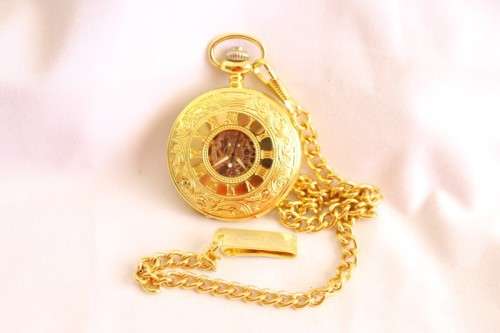 A stunning gold plated German made Kronen & Sohne pocket watch with a fob chain in its original box