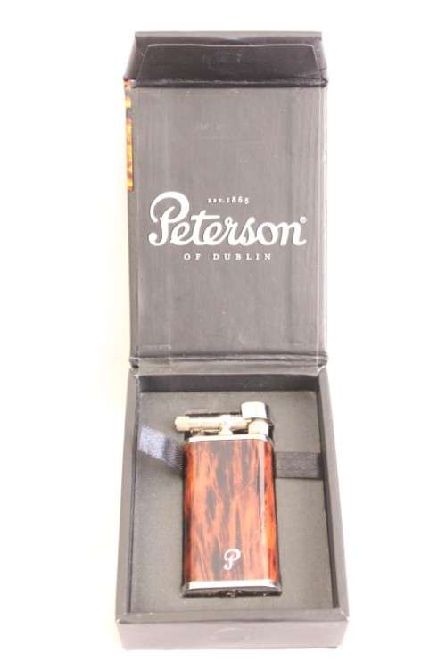 A stylish original (brown marble) Peterson pipe lighter in its original box in stunning condition