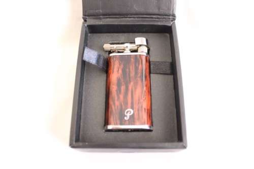 A stylish original (brown marble) Peterson pipe lighter in its original box in stunning condition