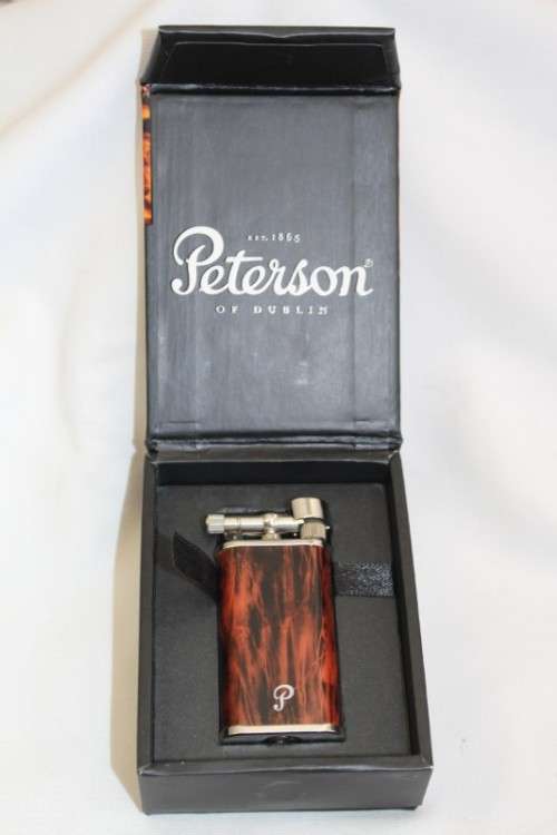 A stylish original (brown marble) Peterson pipe lighter in its original box in stunning condition