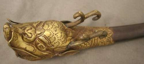 An amazing antique Buddhist Tibetan Dbang Dang dragon head ceremonial prayer horn.