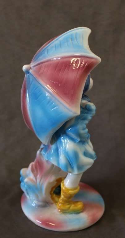A beautiful porcelain figurine of a young boy and girl under an umbrella, fabulous on display.