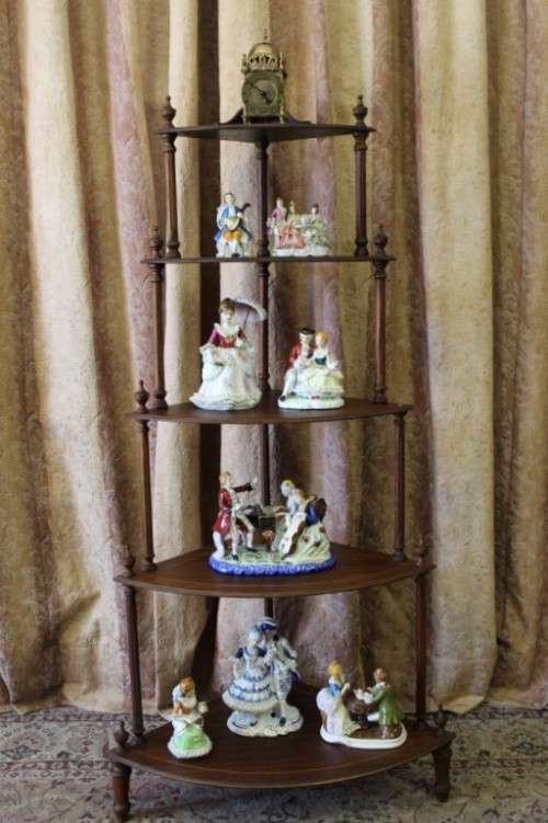 A beautiful vintage five-tier "Whatnot" display shelf  - perfect for that corner space.