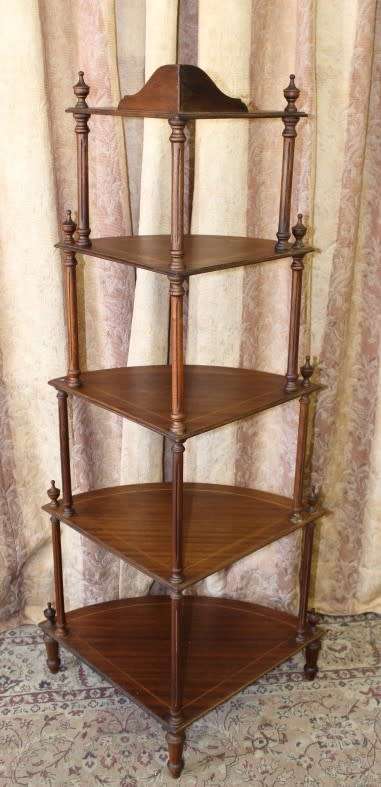 A beautiful vintage five-tier "Whatnot" display shelf  - perfect for that corner space.