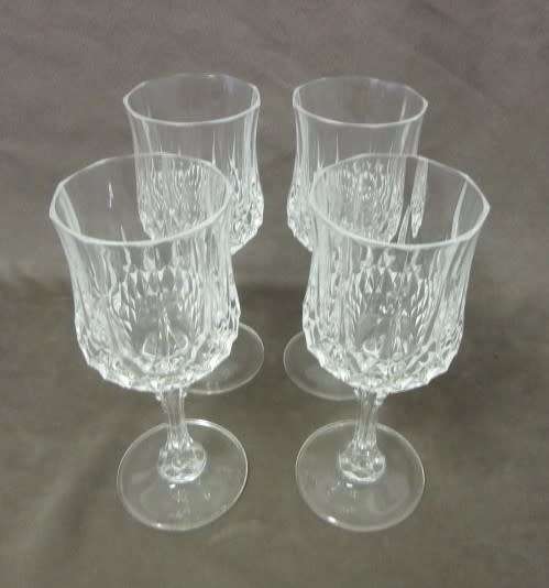 4 stunning vintage French "Cristal D'Arques" "Longchamp" lead cut crystal Red wine glasses