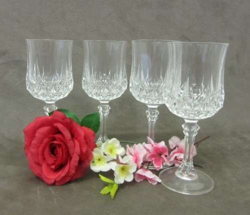4 stunning vintage French "Cristal D'Arques" "Longchamp" lead cut crystal Red wine glasses