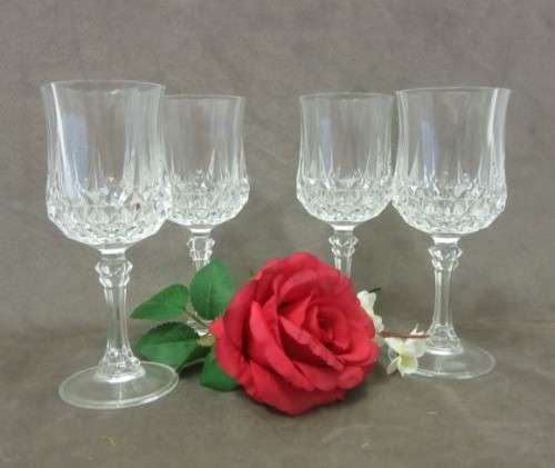 4 stunning vintage French "Cristal D'Arques" "Longchamp" lead cut crystal Red wine glasses