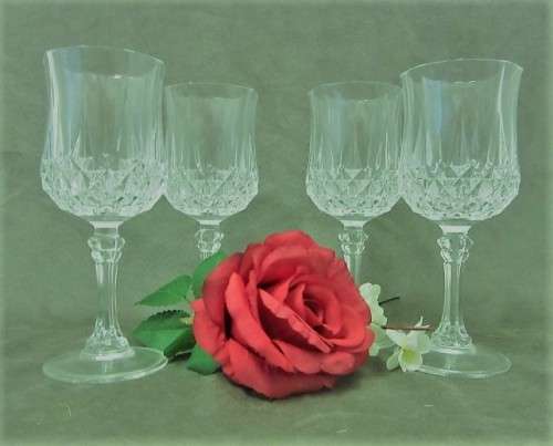 4 stunning vintage French "Cristal D'Arques" "Longchamp" lead cut crystal Red wine glasses