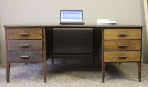 A beautiful large vintage six drawer Partridge wood desk with a large work surface. Wow!!!!