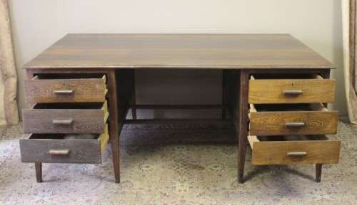 A beautiful large vintage six drawer Partridge wood desk with a large work surface. Wow!!!!
