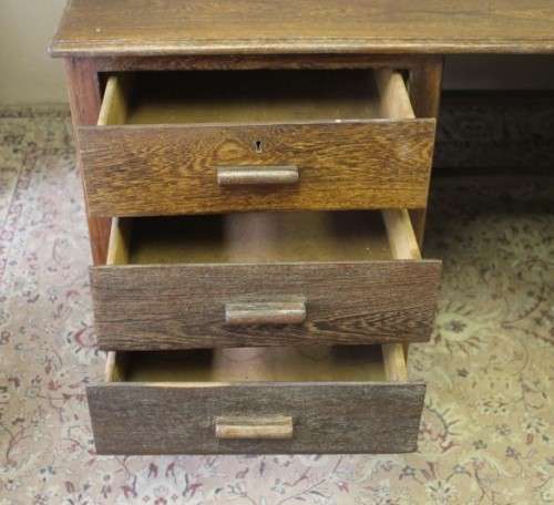 A beautiful large vintage six drawer Partridge wood desk with a large work surface. Wow!!!!