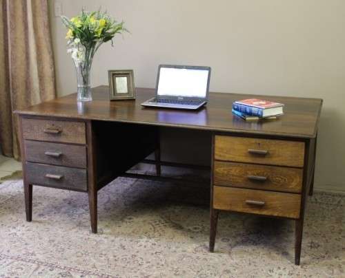 A beautiful large vintage six drawer Partridge wood desk with a large work surface. Wow!!!!